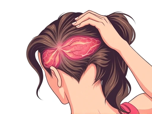 A vibrant illustration of a person gently massaging their scalp, emphasizing the importance of proper hair care and blood circulation for preventing hair loss and maintaining a healthy scalp.