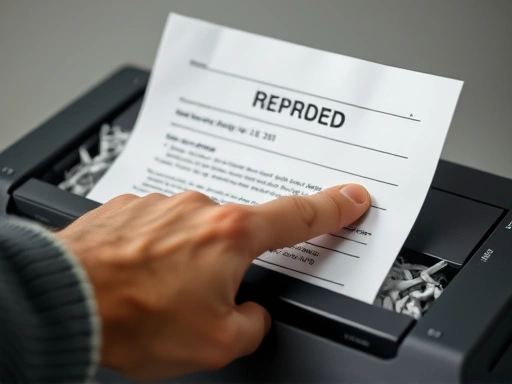 Close-up of a hand shredding a document with personal information into a paper shredder, highlighting the importance of physical data destruction for privacy protection.
