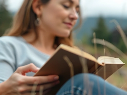 A close-up of a person enjoying a quiet moment in a natural setting, perhaps with a book or journal, highlighting the tranquility of solitude.