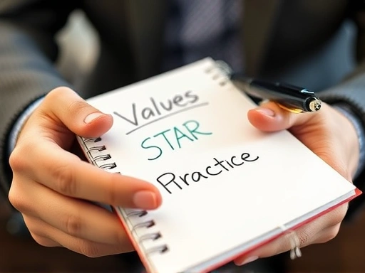 A close-up shot of a person's hands holding a notebook with handwritten notes like 