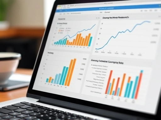 A close-up of a laptop screen showing various graphs and data points related to salary market research and compensation analysis, emphasizing data-driven decisions.