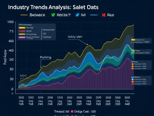 A detailed, multi-layered chart illustrating various data points converging to show industry trend analysis, with lines and graphs representing growth and decline, in a modern, clean design.