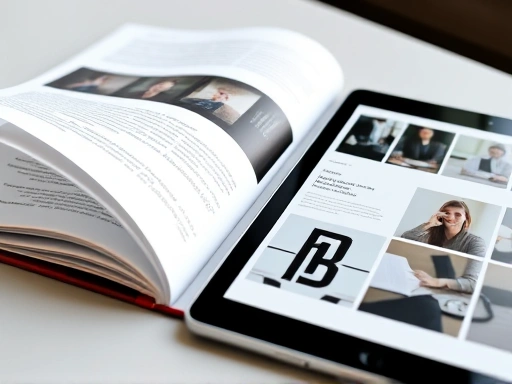 A close-up shot of a well-designed printed portfolio being opened next to a tablet displaying a sleek digital portfolio, highlighting the quality and versatility of interview preparation.