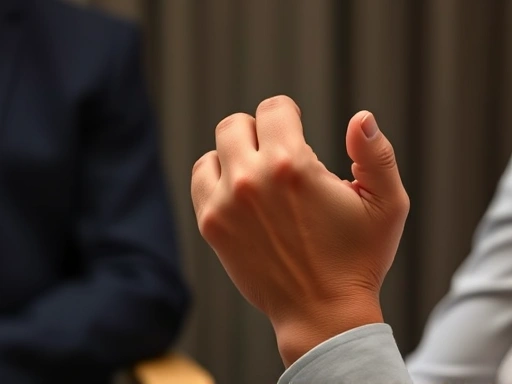 Close-up of a hand gesturing thoughtfully during an interview, showing a candidate's passion and genuine interest in the conversation.