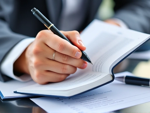 Close-up of a person's hands holding a pen and notebook, diligently preparing notes for an interview, emphasizing the importance of detailed preparation and strategic planning.
