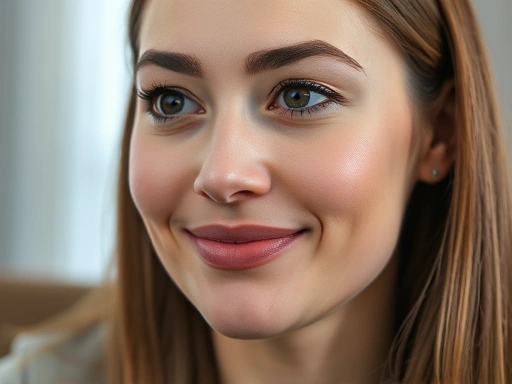 A close-up shot of an interviewee's face, showing a moment of thoughtful pause with a calm and confident expression, implying they are considering an unexpected question in an interview setting. Focus on slight smile and thoughtful eyes.