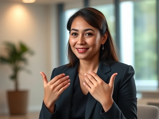 A professional person confidently presenting their self-reflection on a weakness, showing growth and maturity in a job interview setting, with soft lighting and a modern office background. Focus on expressions of self-awareness and improvement. turn weaknesses into strengths job interview.