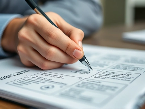 Close-up of a person's hand writing notes on a notebook with a pen, illustrating the process of self-reflection and planning for improvement. The focus is on the action of introspection and strategy. preparation for job interview weakness.