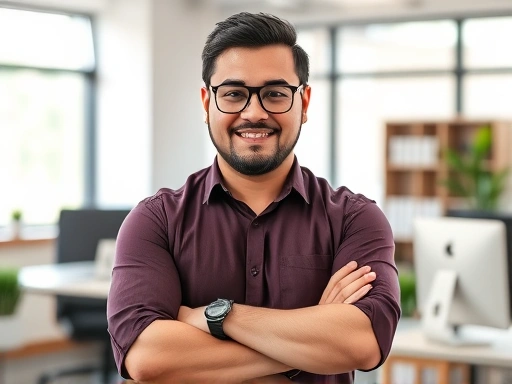 A person confidently presenting their unique skills gained from a family business, emphasizing problem-solving and proactive attitude in a modern office setting.