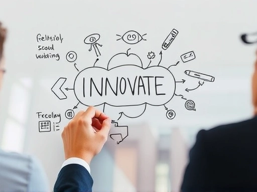 A close-up of hands drawing a complex, innovative solution on a whiteboard during a workshop interview, symbolizing creative problem-solving and unique ideas.