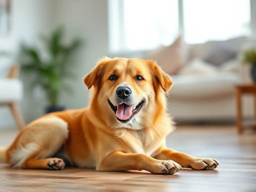 쾌적한 환경에서 행복하게 쉬고 있는 강아지의 모습