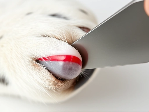 하얀 강아지 발톱과 검은 강아지 발톱의 단면을 클로즈업하여 혈관(Quick)의 위치를 명확하게 보여주는 이미지