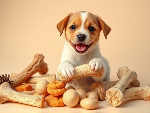 강아지가 뼈다귀를 안전하게 씹고 있는 장면