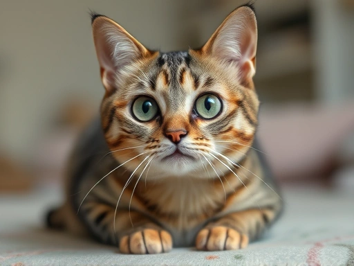 Alert cat with wide eyes, experiencing weight loss despite increased appetite, thyroid issue concept