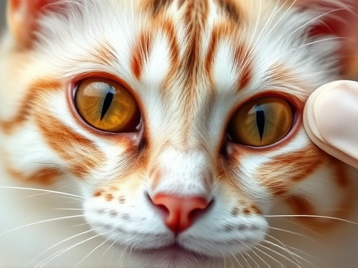 고양이 눈의 충혈과 붓기, 또는 특이한 색깔의 눈곱을 더욱 자세히 보여주는 클로즈업 이미지