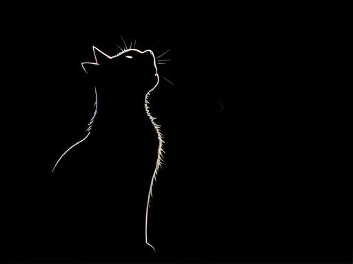 어두운 배경에 고양이의 발정기 행동 중 하나인 하울링을 표현하는 고양이의 실루엣이 강조된 모습