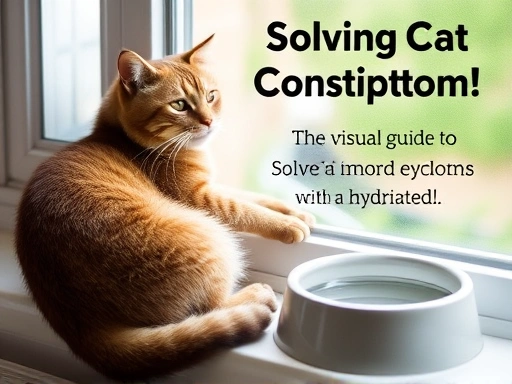 창가에 앉아 물그릇 옆에서 편안하게 쉬고 있는 갈색 고양이의 모습