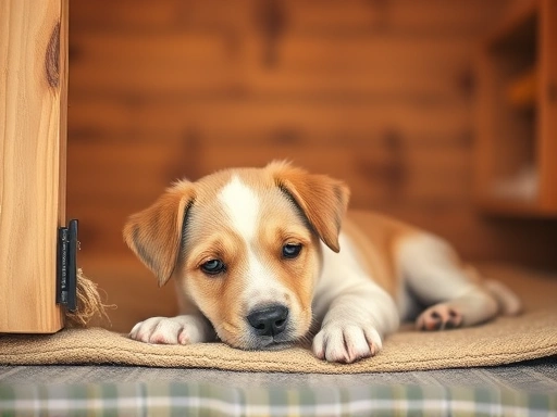 아늑하고 따뜻한 실내 하우스에서 편안하게 휴식하고 있는 사랑스러운 강아지의 모습