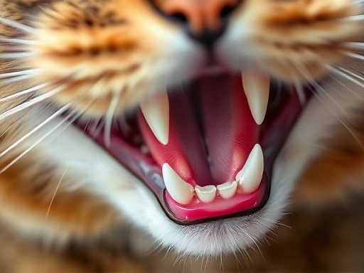 Close-up of a cat's mouth with healthy gums and teeth, demonstrating proper oral hygiene