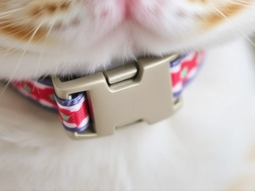 Close-up of a secure safety buckle on a cat collar, ensuring easy release in case of emergency.