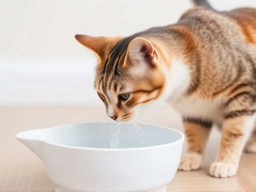 A cat drinking water from a fountain-style bowl, highlighting the importance of hydration for feline health.