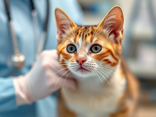 귀여운 고양이가 동물병원에서 건강검진을 받는 모습