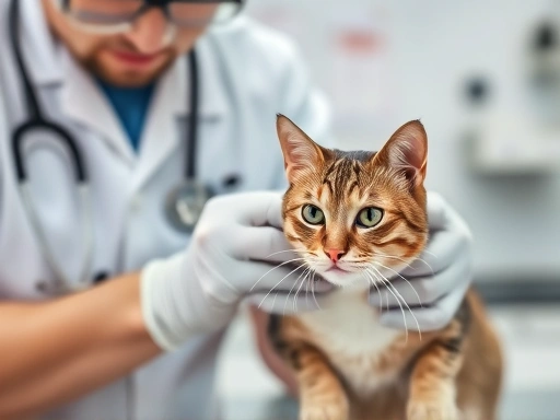 Veterinarian examining a cat during a check-up, highlighting the importance of professional diagnosis.