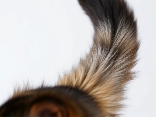 Close-up shot of a cat's tail with different positions, indicating various emotions like happiness, fear, and curiosity.