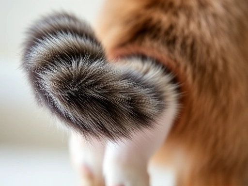Detailed view of a cat's tail movement, focusing on the subtle changes in position and fur texture, reflecting its emotional state.