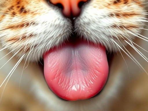 Close-up of a cat's tongue showing the papillae that make it rough, in a bright, clean setting.