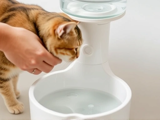 A detailed shot of a new cat water fountain filter being installed, emphasizing the simple steps to maintain clean drinking water for pets.
