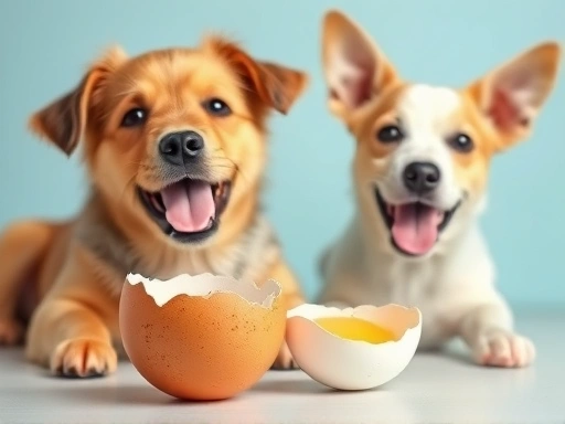 A vibrant image of a cracked egg next to a happy dog, emphasizing the nutritional benefits of eggs for dogs.