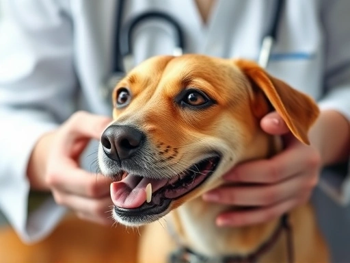 A close-up shot of a veterinarian examining a healthy, happy dog, symbolizing proactive health care and longevity.