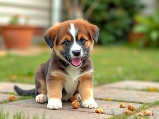 강아지 배변 훈련, 칭찬과 간식 주는 모습