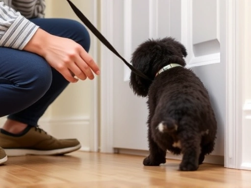 강아지가 문을 긁는 모습