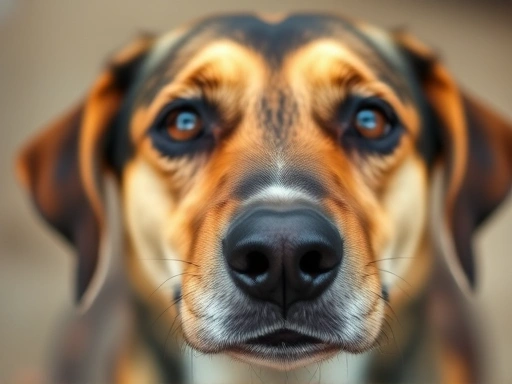 Close-up of a dog's face, focused on its eyes, showing concentration during a 