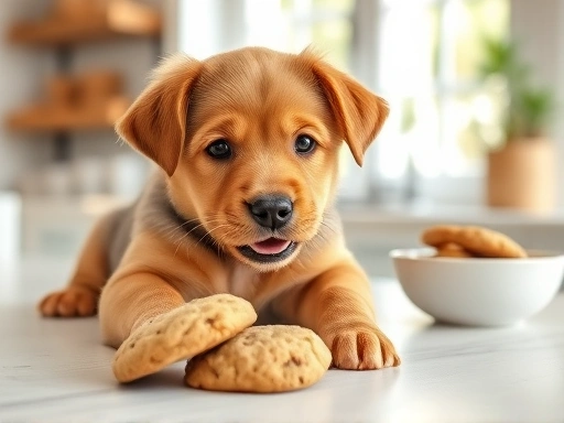 강아지가 맛있게 홈메이드 쿠키를 먹는 모습