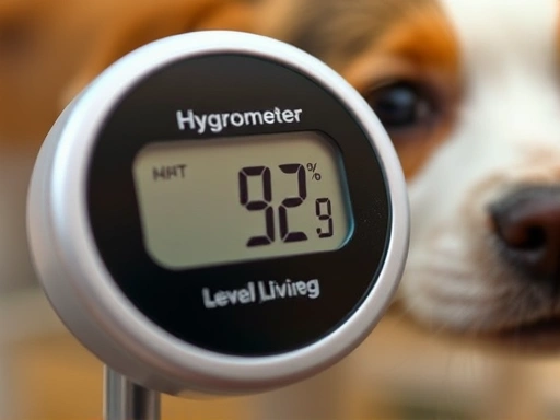 Close-up of a digital hygrometer displaying humidity levels in a pet's living environment, indicating proper humidity management.