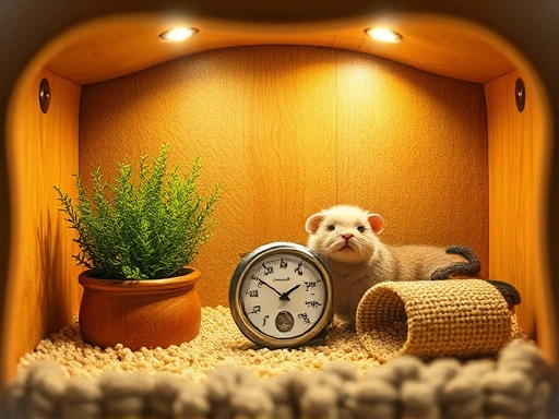 A cozy pet habitat with a hygrometer placed strategically, with soft lighting and focus on maintaining the right moisture levels.