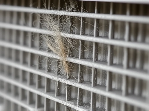 Close-up of an air purifier with a HEPA filter, showcasing its ability to trap pet dander and dust particles, filters captures tiny particles