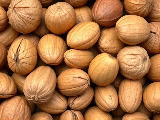 A close-up shot of various nuts, highlighting the potential dangers they pose to pets like dogs and cats.