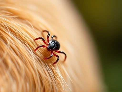 A detailed shot of a tick on a dog's fur, highlighting the importance of regular tick checks and prevention.
