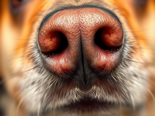 Detailed image of a dog's nasal passage, highlighting the texture and buildup of boogers, emphasizing hygiene and pet care.