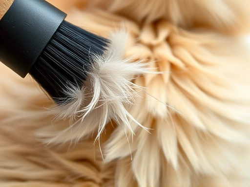 Close-up of a grooming brush removing loose fur from a cat's coat, highlighting the texture and cleanliness.