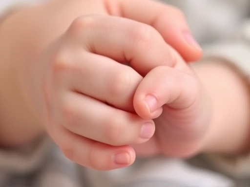 아기 손이 부모의 손가락을 작게 잡고 있는 클로즈업 사진.