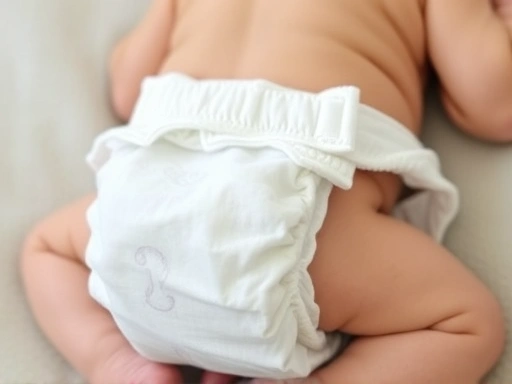갓 태어난 아기를 부드럽게 감싸는 신생아 기저귀, 섬세한 디자인과 안전한 소재가 돋보이는 클로즈업 이미지