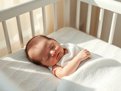 아늑한 아기 침대에서 평화롭게 잠든 신생아가 살짝 미소 짓는 모습