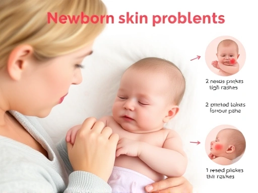 아기의 섬세한 피부에 나타난 붉은 반점과 좁쌀 같은 발진을 부모가 세심하게 관찰하고 있는 모습