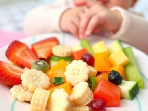 다채로운 아기 간식 재료가 한데 모여 있는 클로즈업 이미지