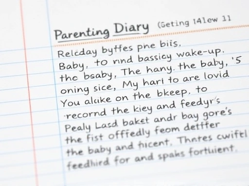 부모가 아기의 기상, 수유, 수면 시간을 꼼꼼히 기록하는 육아 다이어리의 클로즈업.